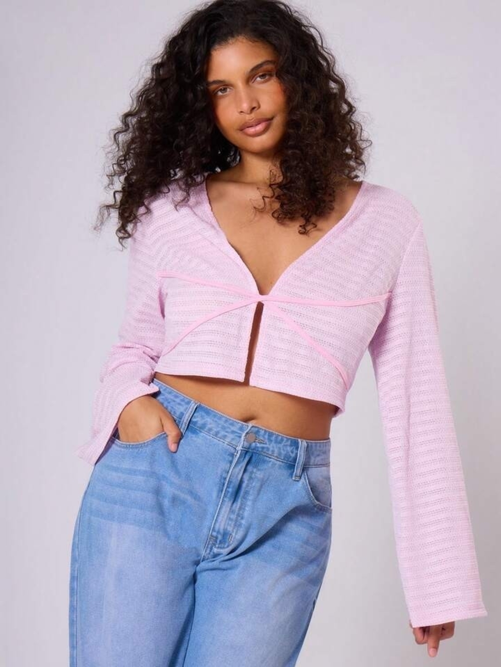 Pink Cropped V-Neck Knit Top - Women